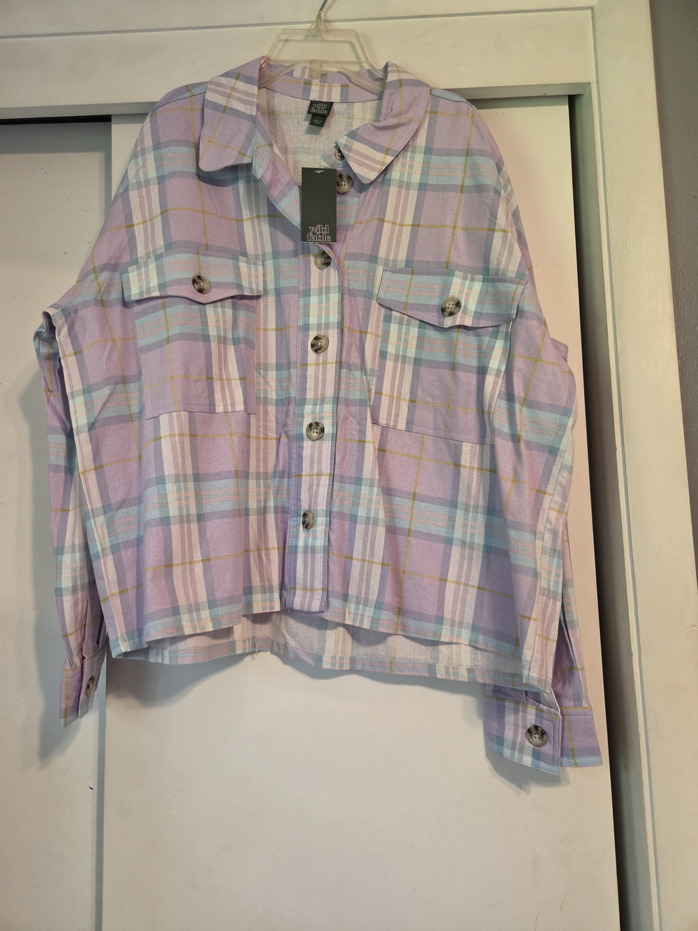 No Boundaries Pastel Plaid Button-Front - Lavender Multi - Picture 4 of 6